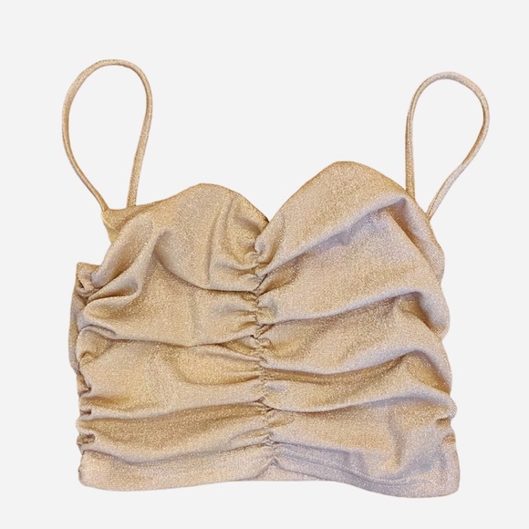 Princess Polly Gold Champagne Glitter Sparkle Ruched Crop Top Cami S 4 - Picture 2 of 7